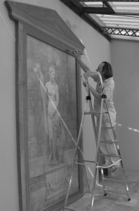 Peter Woodward Installing murals at Palazzo Terranova, Italy