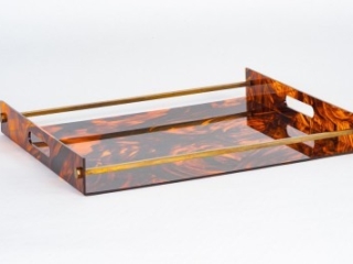 1970s lucite faux tortoiseshell tray