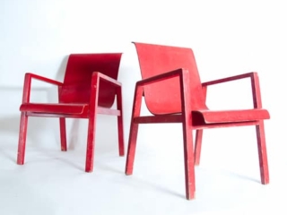 Pair of painted Birch and plywood Alvo Aalto hall chairs model 51 403