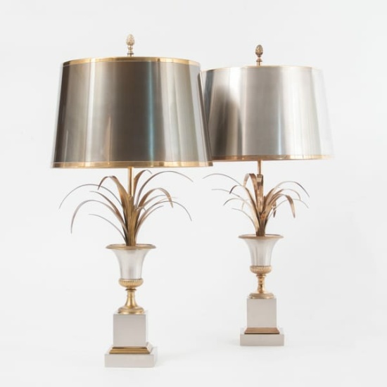 matched pair of Vase Roseaux table lamps by Maison Charles