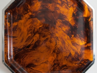 Large 70s Christian Dior Faux tortoiseshell tray with chrome edging