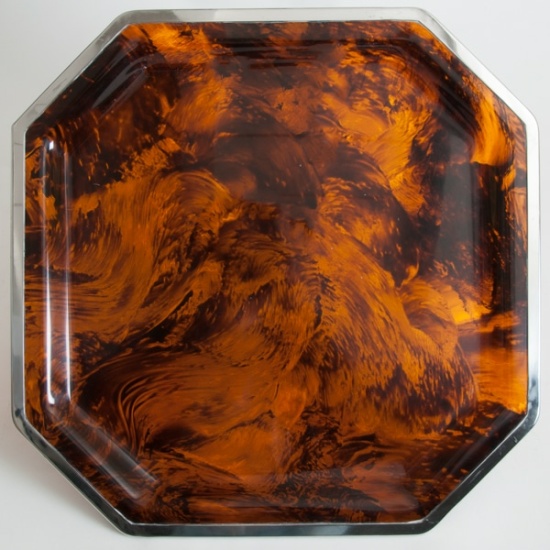 Large 70s Christian Dior Faux tortoiseshell tray with chrome edging