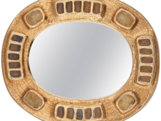 Midcentury Mith&eacute; Espelt Ceramic Mirror Gold and Amber Fused Glass