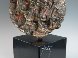 circular sculptural relief on plinth by Marcello Fantoni