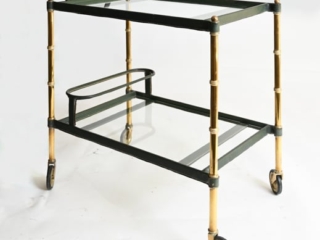 olive green leather Jacques Adnet drinks trolley
