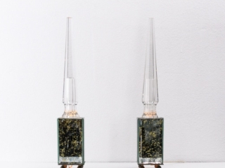 pair of obelisk lamps in the style of Serge Roche