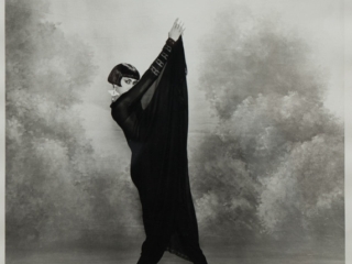 pair of photographs of a model and fan by Karl Lagerfeld