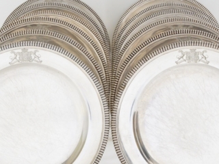 Set of 12 silver dinner plates by Paul Storr
