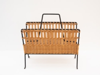 Raoul Guys metal and rattan magazine holder