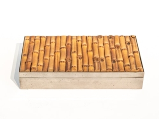 Silver plated box with bamboo inlaid lid