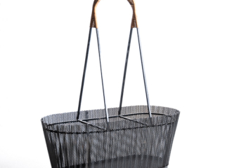 Rare metal liquor basket with wicker handles by Mathieu Mat&eacute;got