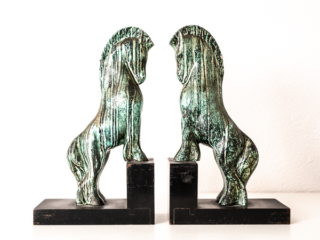 Pair of ceramic and wood bookends by Guido Cacciapuoti