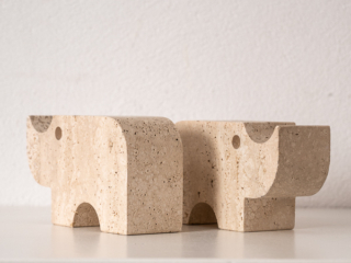 pair of Fratelli Mannelli travertine Rhinoceros circa 1970