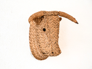 Rattan wall sculpture of a Bulls head