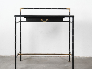 Jacques Adnet style black and brass faux bamboo table