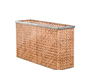 Christian Dior home lucite and cane rectangular wastepaper basket/magazine holder