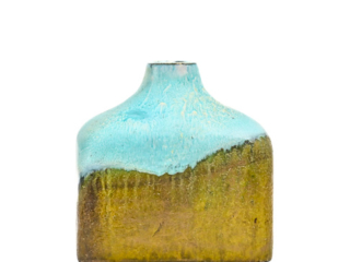 Green and blue rectangular vase by Marcello Fantoni Italy
