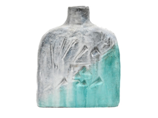Incised aqua and grey ceramic vase by Marcello Fantoni