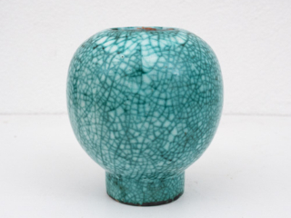 Art deco celadon green crackle glaze boule shaped vase