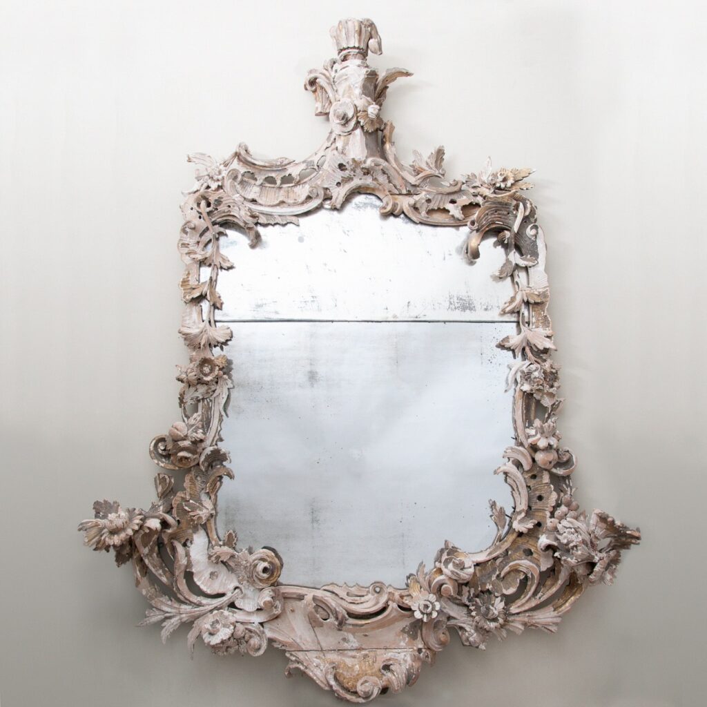 18thC rococo carved wood mirror
