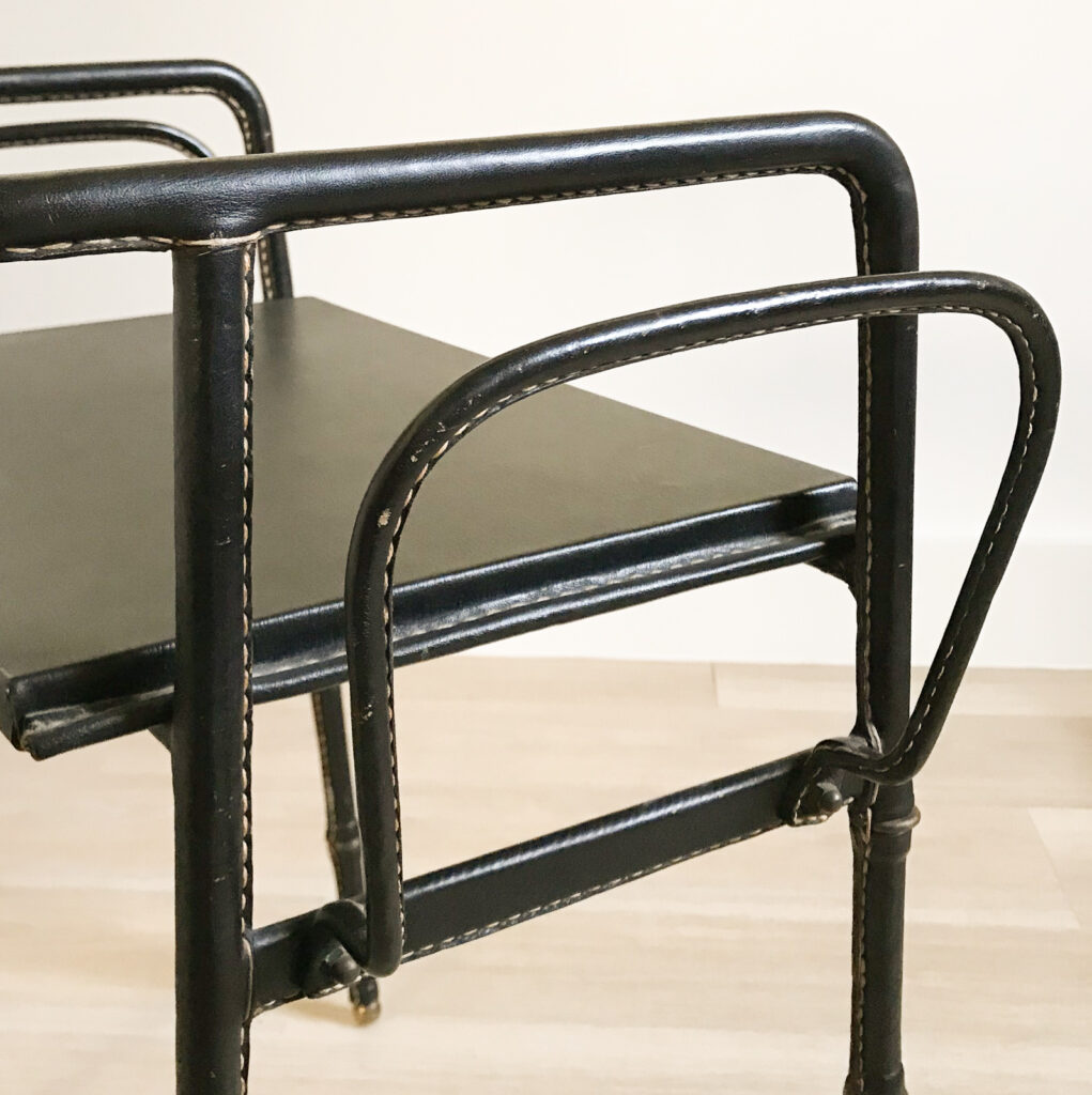 1950s Saddle Stitched Leather Table by Jacques Adnet-1