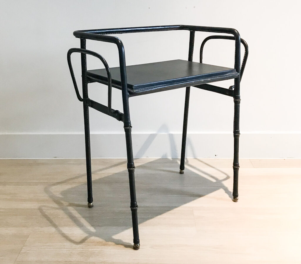 1950s Saddle Stitched Leather Table by Jacques Adnet