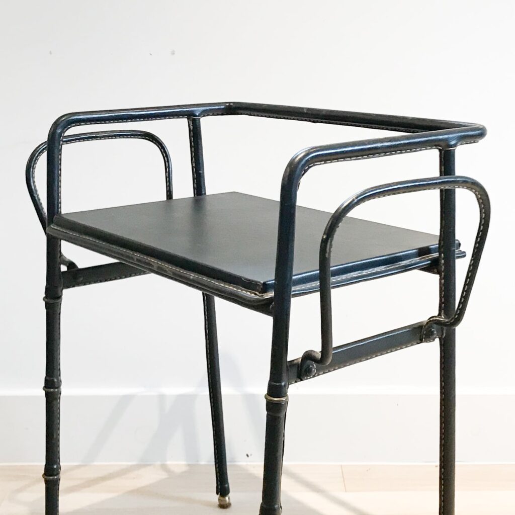 1950s Saddle Stitched Leather Table by Jacques Adnet-5