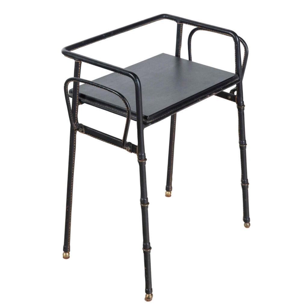 1950s Saddle Stitched Leather Table by Jacques Adnet-6-2