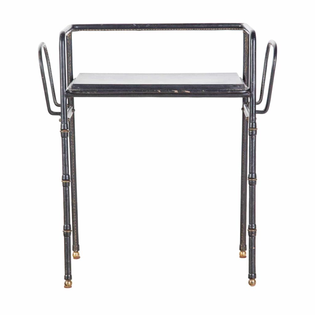 1950s Saddle Stitched Leather Table by Jacques Adnet-7-2