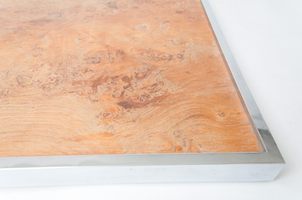 1970's Italian burr wood and chrome tray table-3