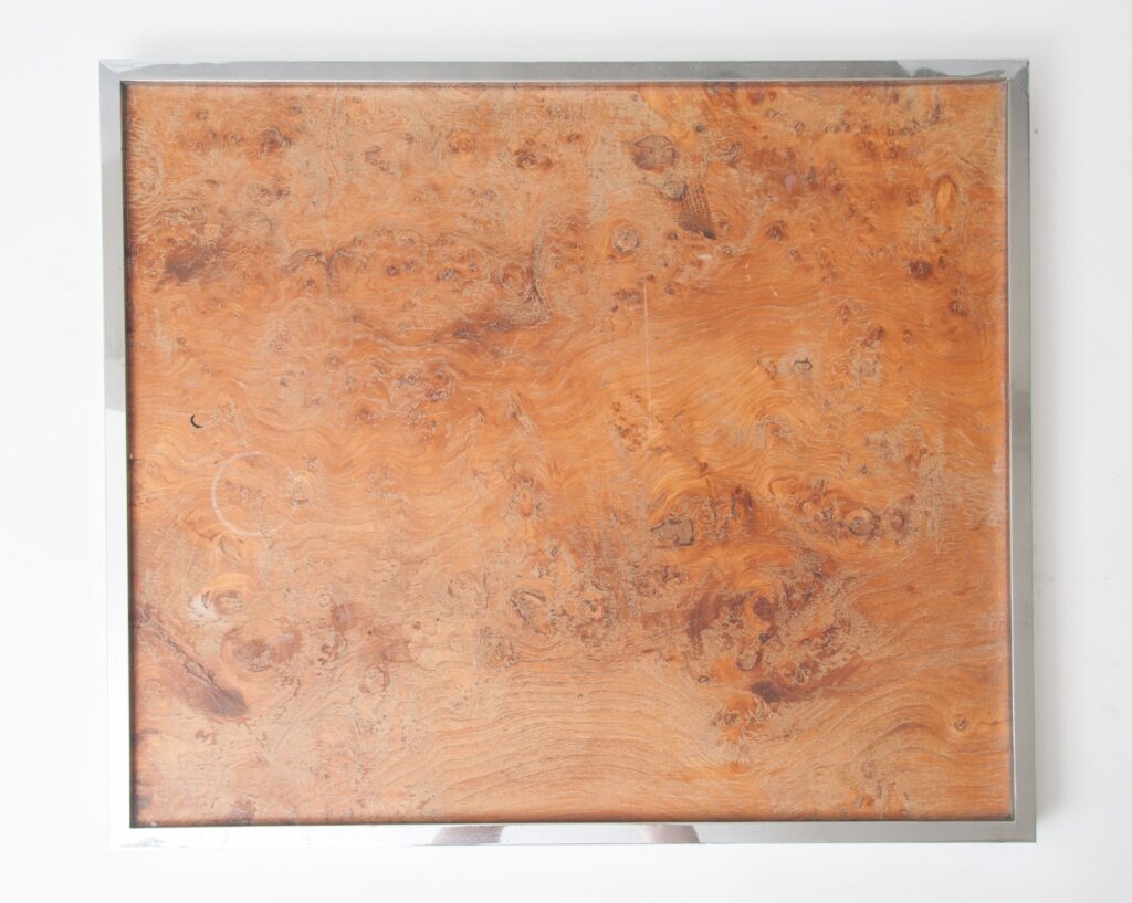 1970's Italian burr wood and chrome tray table-4