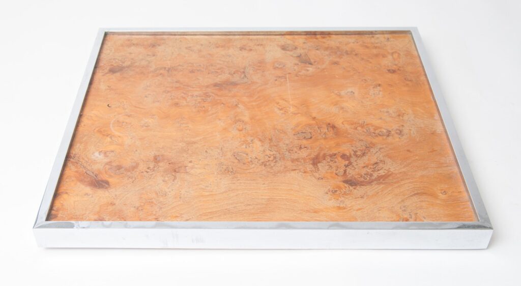 1970's Italian burr wood and chrome tray table-5