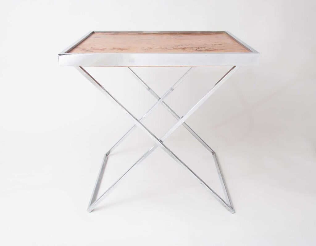 1970's Italian burr wood and chrome tray table-6