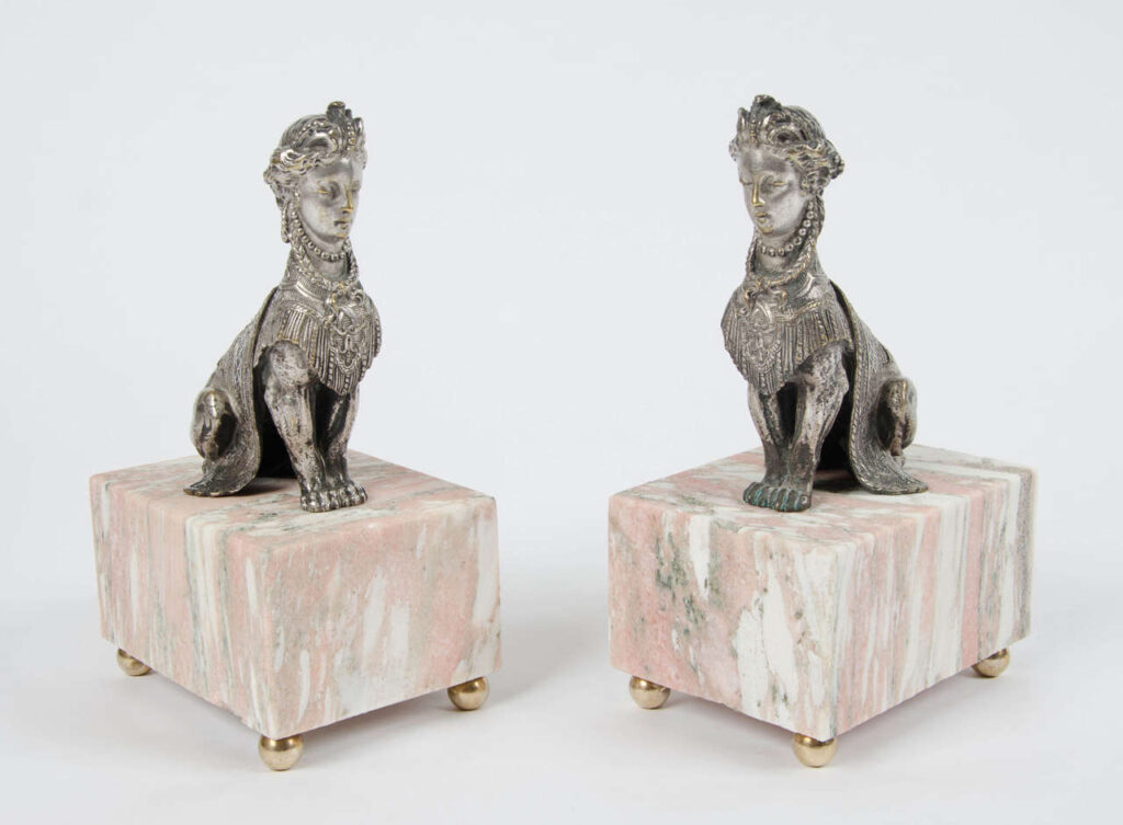 Pair of Silvered Bronze Sphinxes by Henri Picard