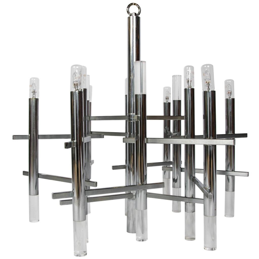 Gaetano Sciolari modernist nine light Chrome and Lucite Chandelier