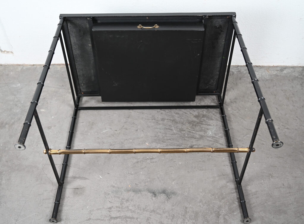 Jacques Adnet style black and brass faux bamboo table 02