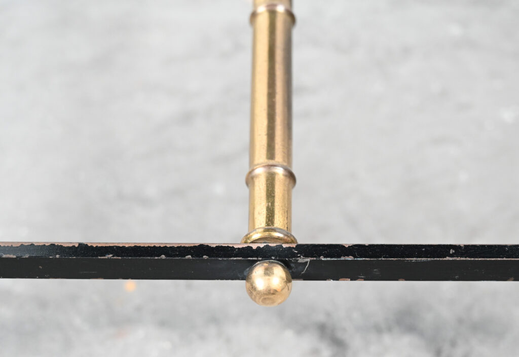 Jacques Adnet style black and brass faux bamboo table 03