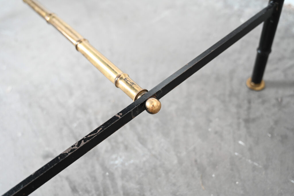 Jacques Adnet style black and brass faux bamboo table 04