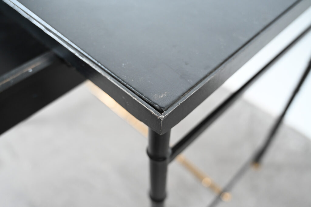 Jacques Adnet style black and brass faux bamboo table 05