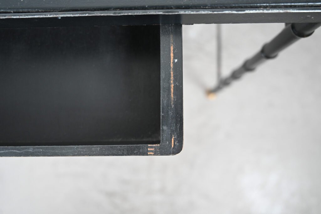 Jacques Adnet style black and brass faux bamboo table 06