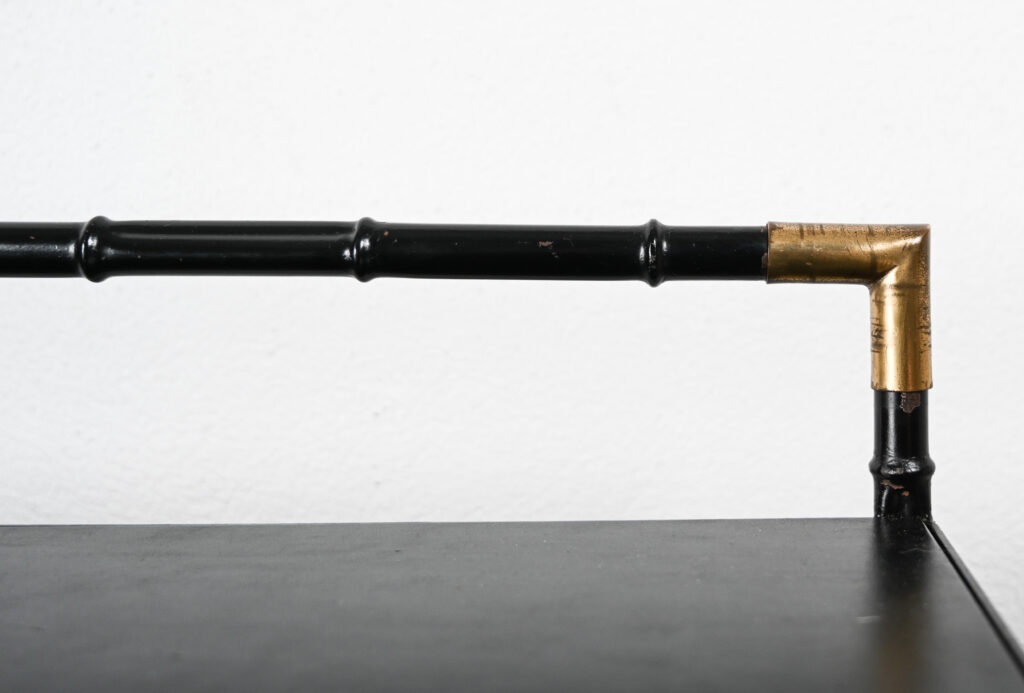 Jacques Adnet style black and brass faux bamboo table 07