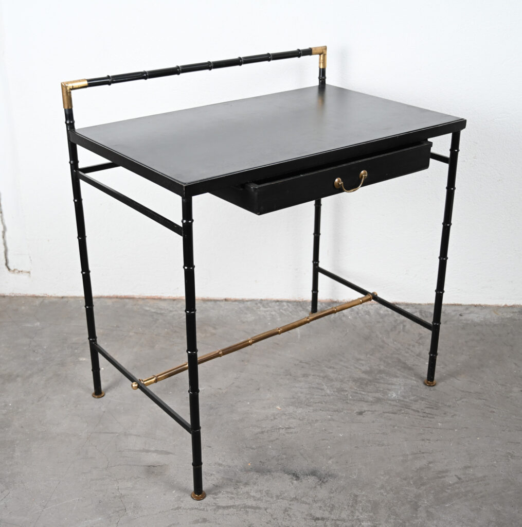 Jacques Adnet style black and brass faux bamboo table 08