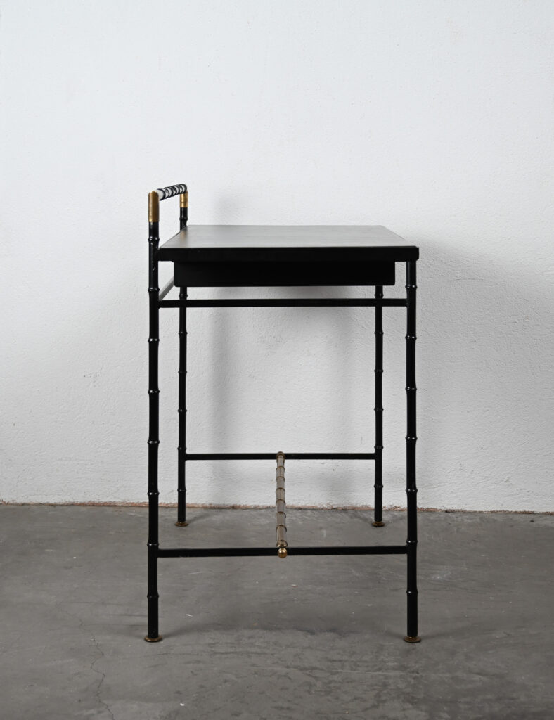 Jacques Adnet style black and brass faux bamboo table 16