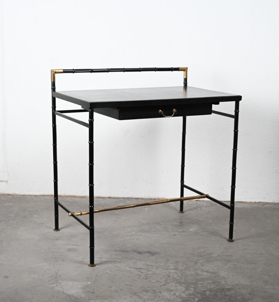 Jacques Adnet style black and brass faux bamboo table 17