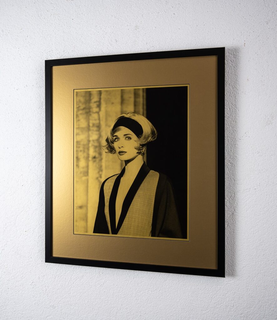 Linda-Evangelista-on-Gold-paper-framed-frame-54cm-wide-x-64cm-high-image-34cm-wide-x-43.5cm-high1
