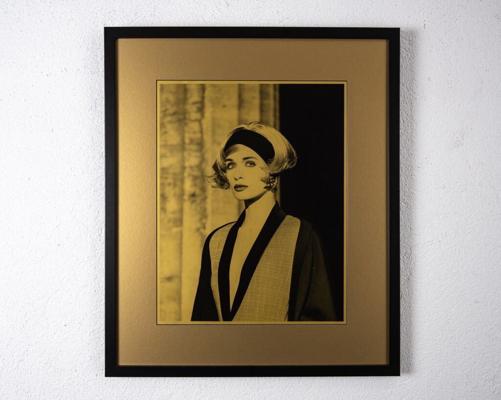 Linda-Evangelista-on-Gold-paper-framed-frame-54cm-wide-x-64cm-high-image-34cm-wide-x-43.5cm-high2