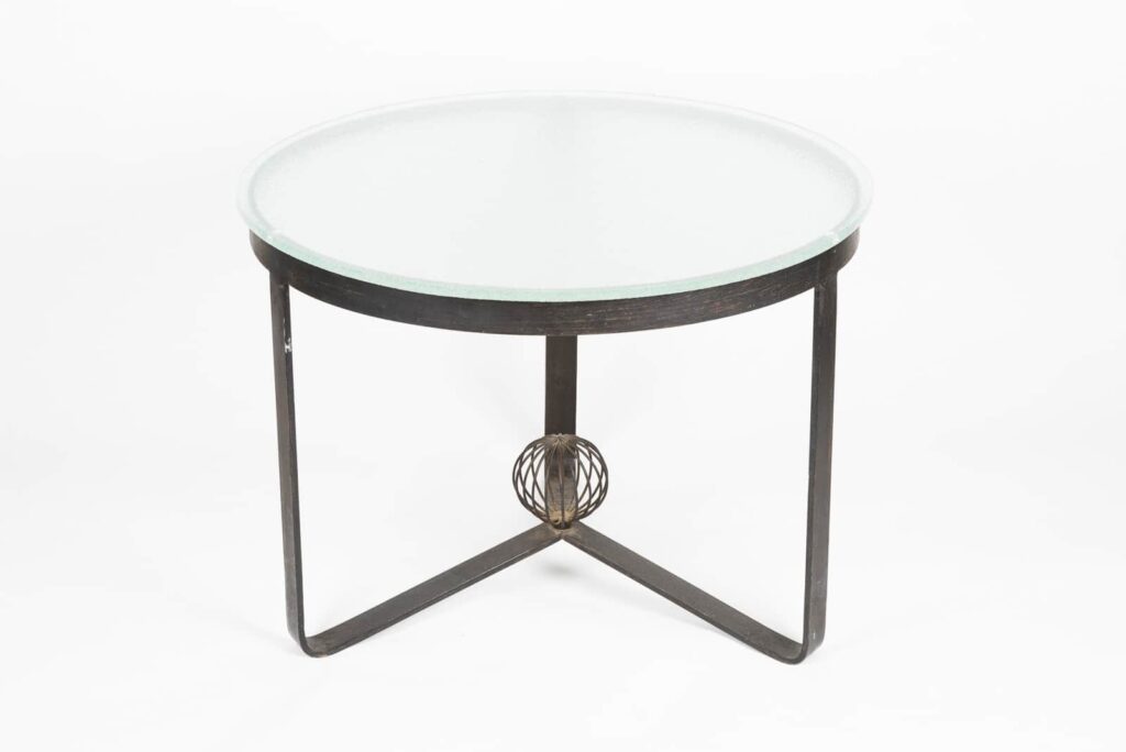 Mid century steel and glass round low table-1