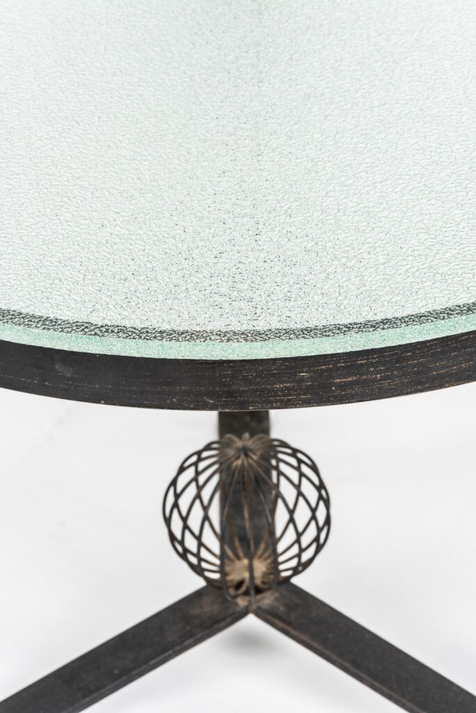 Mid century steel and glass round low table-3