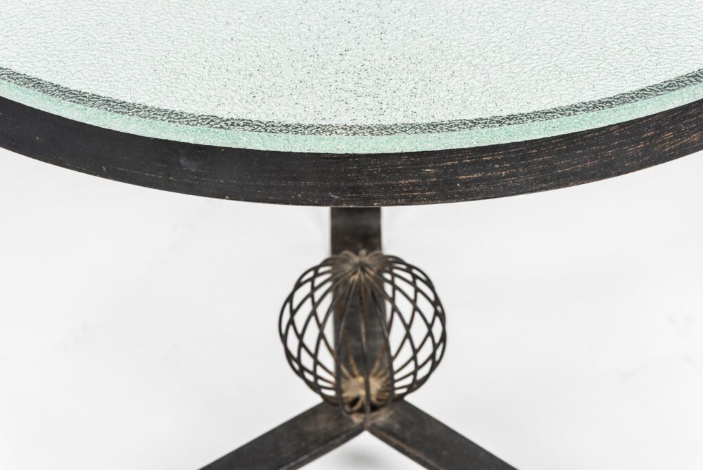 Mid century steel and glass round low table-4