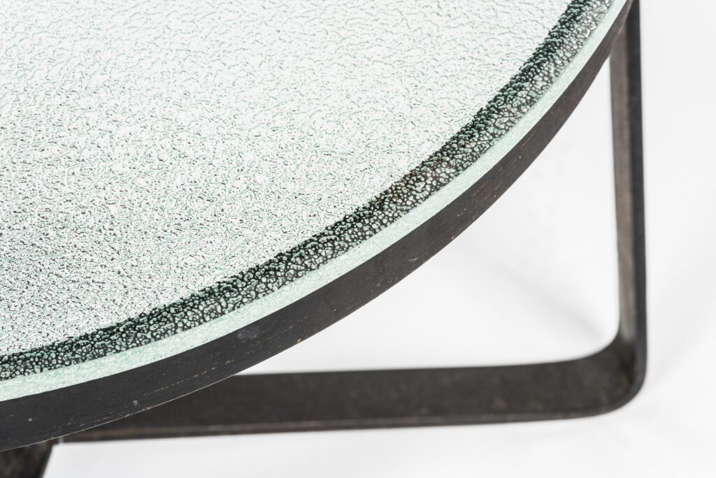 Mid century steel and glass round low table-7